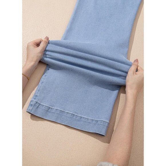 Women Stretch Denim Jeans High-Waisted Straight Leg Casual Pants - Picture 6 of 9